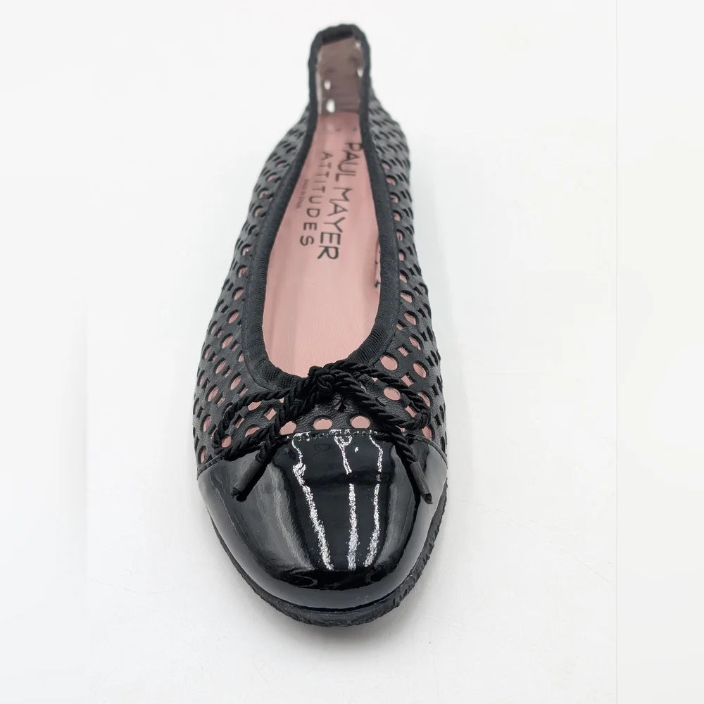 Paul Mayers Attitudes Ballet Flats Sz 8B Black Patent & Mesh Leather Women Shoes - Picture 7 of 17